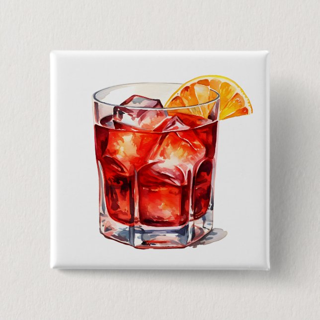 Badge Carré 5 Cm Aquarelle Manhattan Cocktail Boisson (Devant)