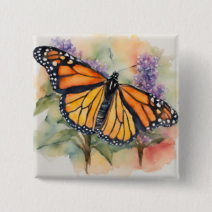 Badge Carré 5 Cm Aquarelle Monarch Papillon Imprimer