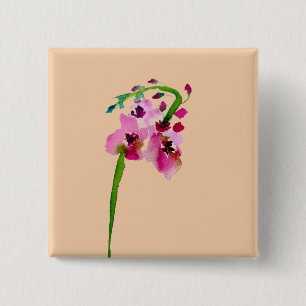 Badge Carré 5 Cm Aquarelle rose Verbascum