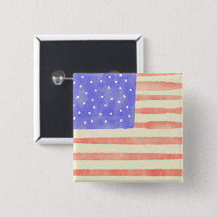 Badge Carré 5 Cm Aquarelle rustique USA drapeau américain