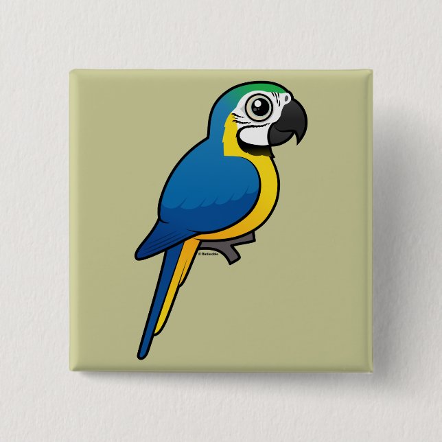 Badge Carré 5 Cm ara Bleu-et-jaune (Devant)