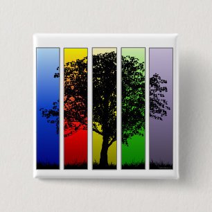 Badge Carré 5 Cm Arbre arc-en-ciel Pop Art