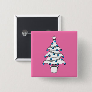 Badge Carré 5 Cm Arbre de Noël blanc