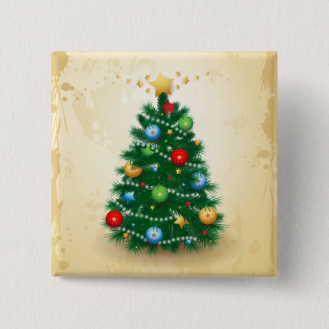Badge Carré 5 Cm Arbre de Noël, bouton (Devant)