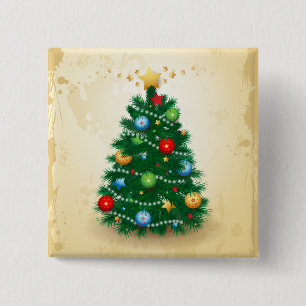 Badge Carré 5 Cm Arbre de Noël, bouton
