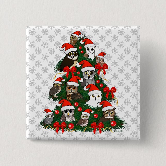 Badge Carré 5 Cm Arbre de Noël de hiboux (Devant)