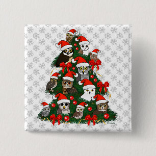 Badge Carré 5 Cm Arbre de Noël de hiboux