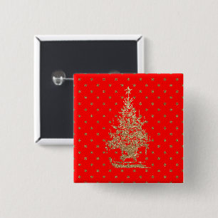 Badge Carré 5 Cm Arbre de Noël de la parties scintillant rouge