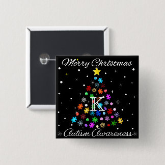 Badge Carré 5 Cm Arbre de Noël de l'autisme