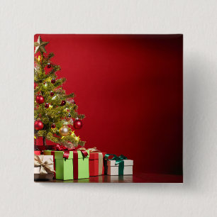 Badge Carré 5 Cm Arbre de Noël et parcelles