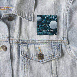 Badge Carré 5 Cm Arbre de Noël étincelant et boules de Noël