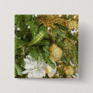 Badge Carré 5 Cm Arbre de Noël I Argent et Or