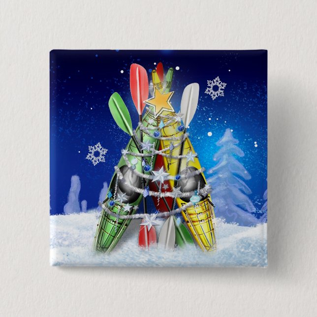 Badge Carré 5 Cm Arbre de Noël Kayak (Devant)