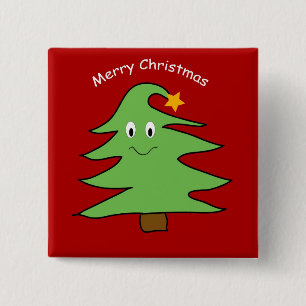 Badge Carré 5 Cm Arbre de Noël mignon heureux drôle