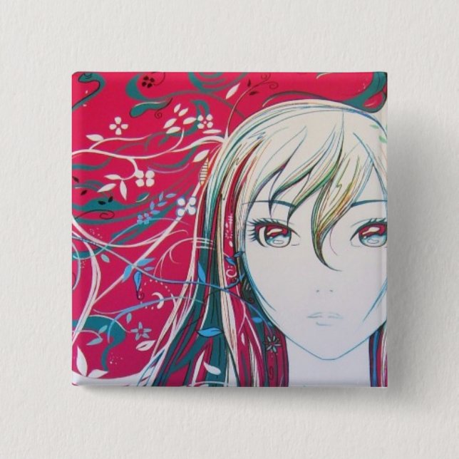 Badge Carré 5 Cm Arbre de Sakura de danse (Devant)