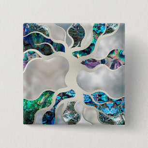 Badge Carré 5 Cm Arbre de vie - Abalone Shell et Pearl