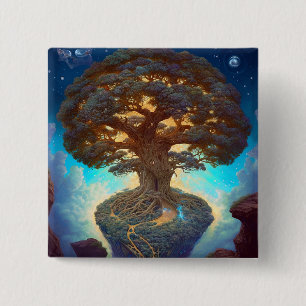 Badge Carré 5 Cm Arbre De Vie L'Art Surréaliste De La Nature