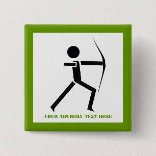 Badge Carré 5 Cm Archer avec son arc noir, tir à l'arc vert coutume