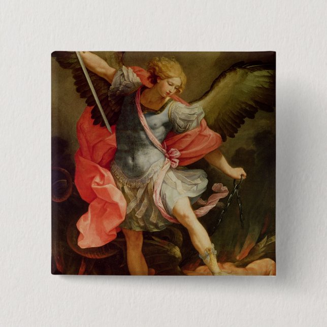 Badge Carré 5 Cm Arkhangel Michael défaisant Satan (Devant)