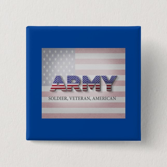 Badge Carré 5 Cm Armée "Soldat, Vétéran, Américain" (Devant)