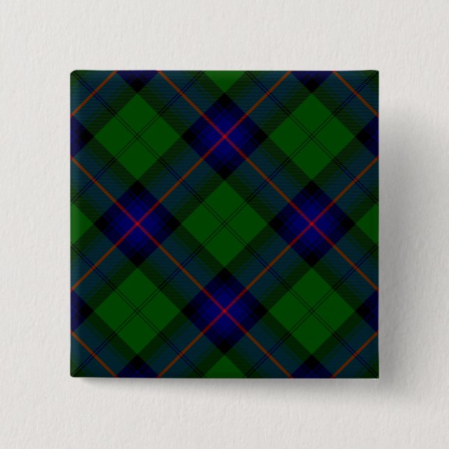 Badge Carré 5 Cm Armstrong clan tartan bleu vert plaid (Devant)