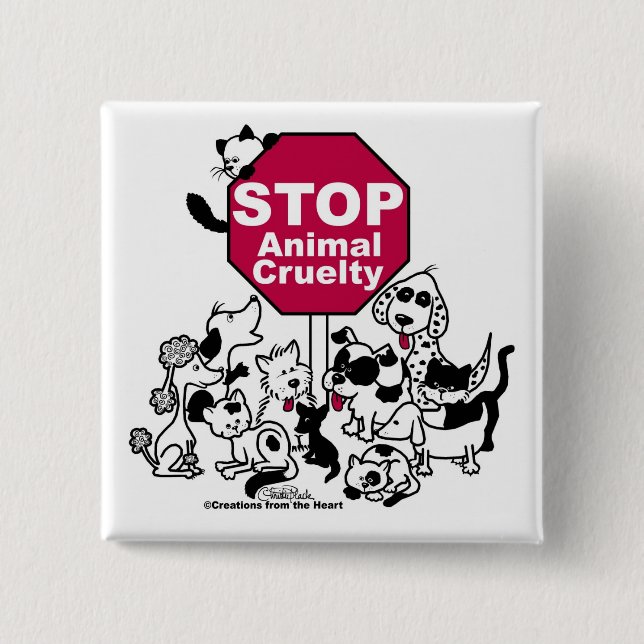 Badge Carré 5 Cm Arrêter la cruauté envers les animaux (Devant)