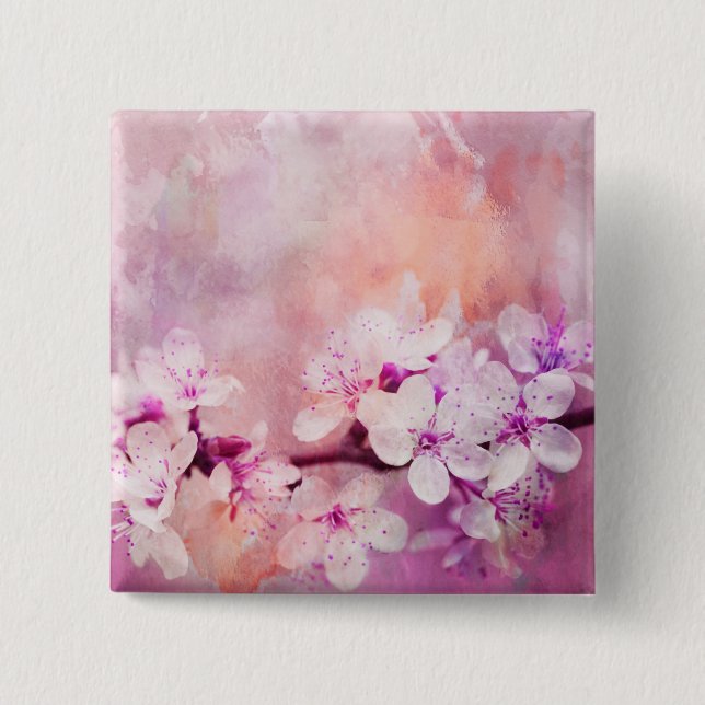 Badge Carré 5 Cm Art d'aquarelle de fleurs de cerisier (Devant)