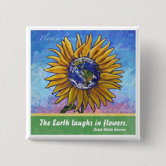 Badge Carré 5 Cm Art de la Terre de tournesol (Devant)