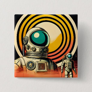 Badge Carré 5 Cm Art de l'atterrissage des astronautes de l'ère spa