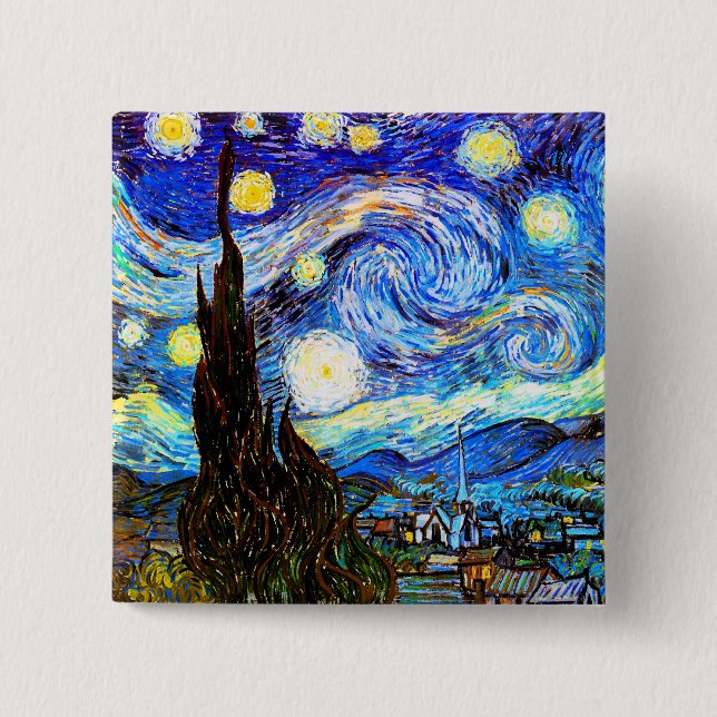 Badge Carré 5 Cm Art de nuit Van Gogh Starry (Devant)
