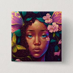 Badge Carré 5 Cm Art d'Imaginaire Fée Noire Africain