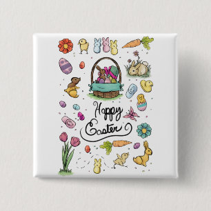 Badge Carré 5 Cm Art heureux de Pâques