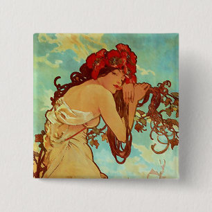Badge Carré 5 Cm Art Nouveau - Mucha - été