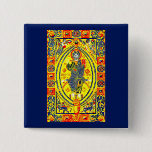 Badge Carré 5 Cm Art populaire byzantin Jésus