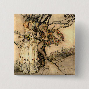 Badge Carré 5 Cm Arthur Rackham - dame âgée dans le bois