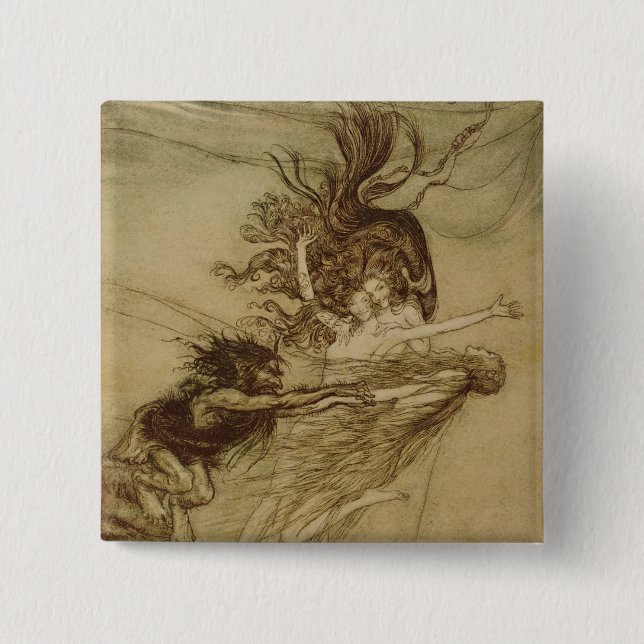 Badge Carré 5 Cm Arthur Rackham | le Rhinemaidens taquinant (Devant)