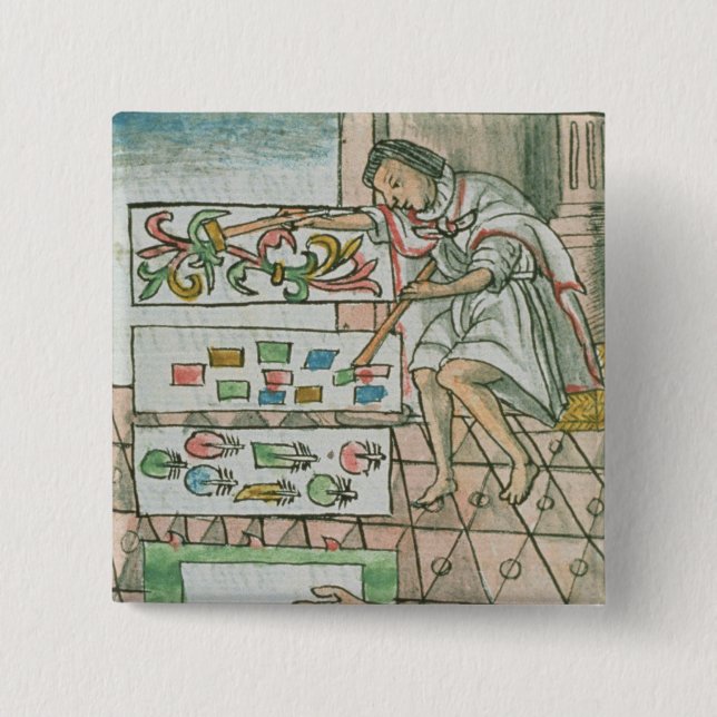 Badge Carré 5 Cm Artisan aztèque de plume (Devant)