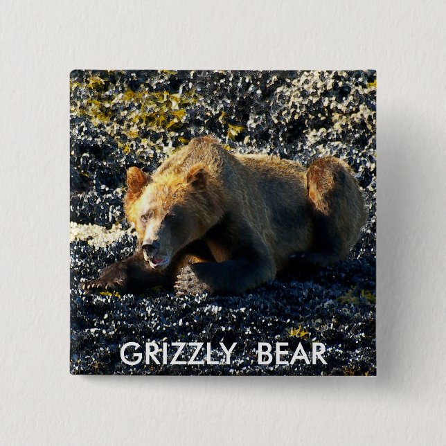 BADGE CARRÉ 5 CM ARTISANAT GRIZLY (Devant)