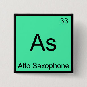 Badge Carré 5 Cm As - Alto Saxophone Funny Chimie Symbole d'élément