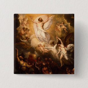Badge Carré 5 Cm Ascension du Christ avec des anges