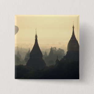 Badge Carré 5 Cm Asie, Birmanie, (Myanmar), Pagan (Bagan) Montgolfi
