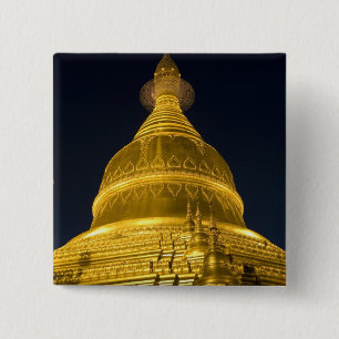 Badge Carré 5 Cm Asie, Mayanmar, Yangon, temple bouddhiste à