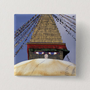 Badge Carré 5 Cm Asie, Népal, Katmandou. Bouddhanath Stupa.2