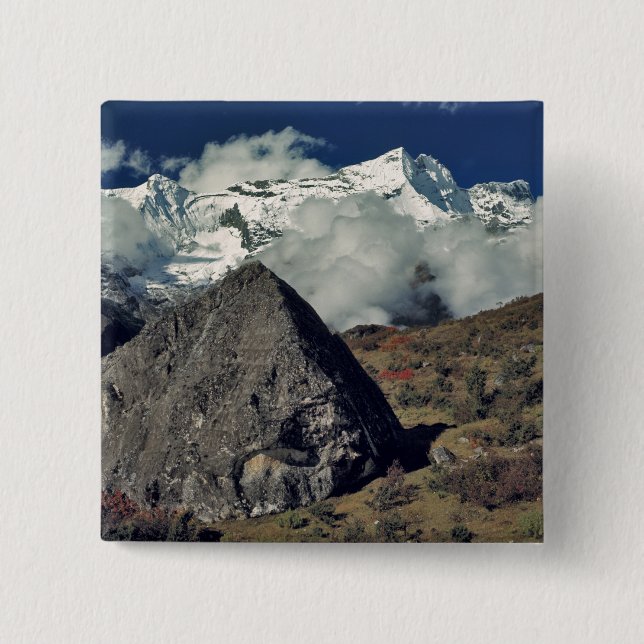 Badge Carré 5 Cm Asie, Népal, Sagarmatha NP. Prière bouddhiste (Devant)
