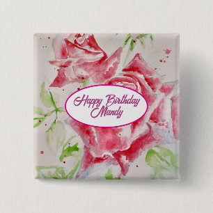 Badge Carré 5 Cm Assiette de fête en papier à motif de fleurs de ro