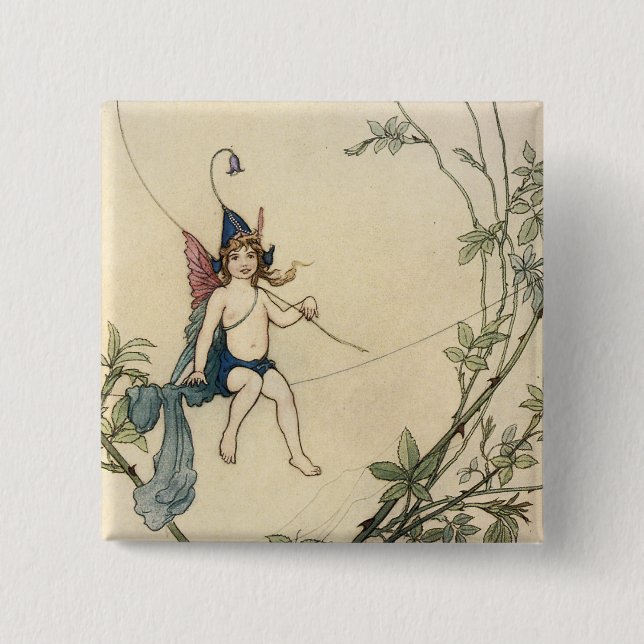 Badge Carré 5 Cm Assis sur le fil d'araignée (Devant)
