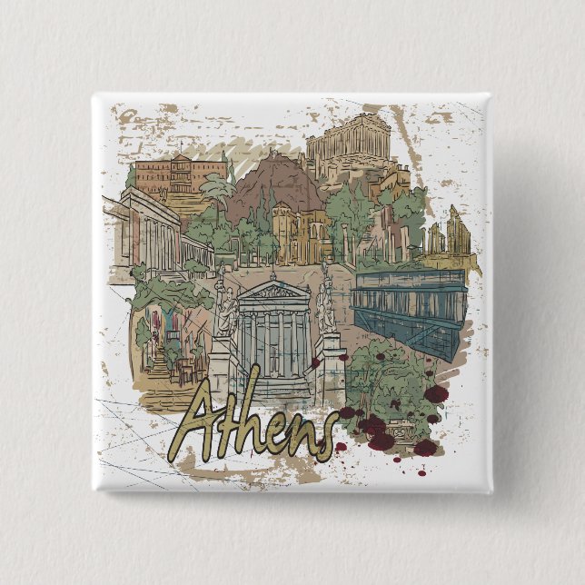 Badge Carré 5 Cm Athènes (Devant)