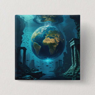 Badge Carré 5 Cm Atlantis Earth - Ruines sous-marines