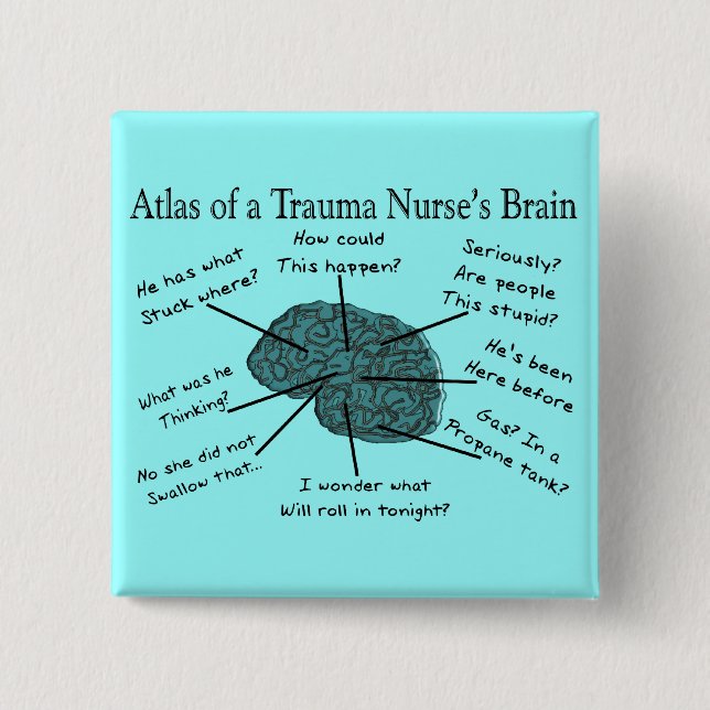 Badge Carré 5 Cm Atlas du cerveau d'une infirmière de traumatisme (Devant)