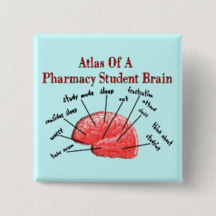Badge Carré 5 Cm Atlas d'un cerveau d'étudiant de pharmacie